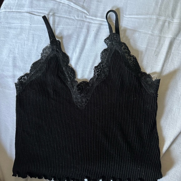 forever 21 black lace crop top ribbed - Picture 1 of 2